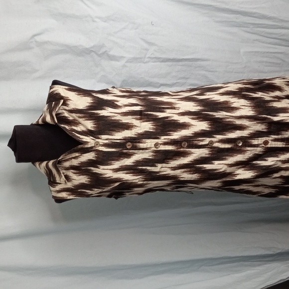 Chico's 1.5 M Shirt Dress Abalone Shell Buttons Front Brown White Black Midi - Picture 9 of 13